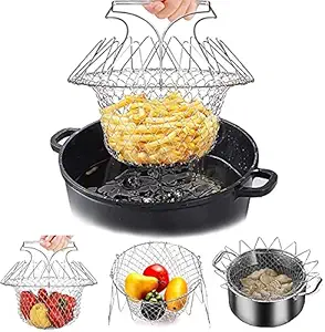 Foldable Strainless Steel Steam Rinse Deep Frying Busket – Must-Have Gadget | Amzy Gadgets