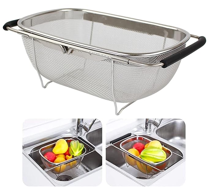 Stainless Steel Fine Mesh Strainer Basket With Expandable – Must-Have Gadget | Amzy Gadgets